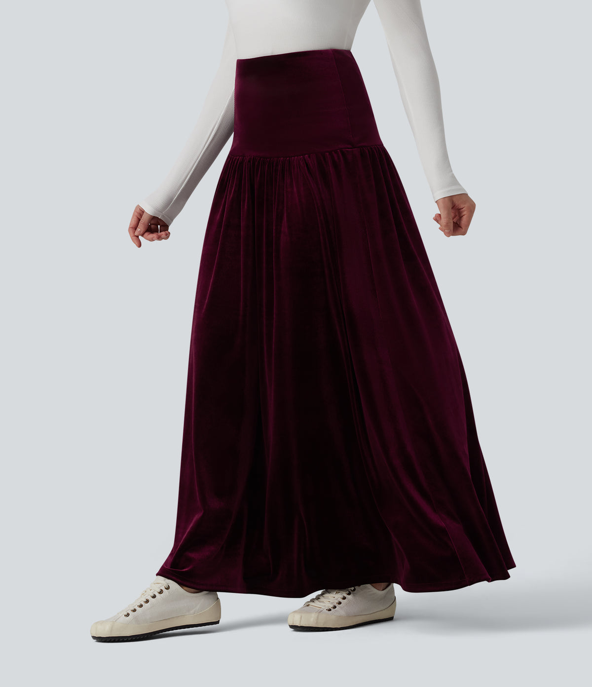 High Waisted Maxi Velvet Casual A-line Skirt — Dusky purple — view 3