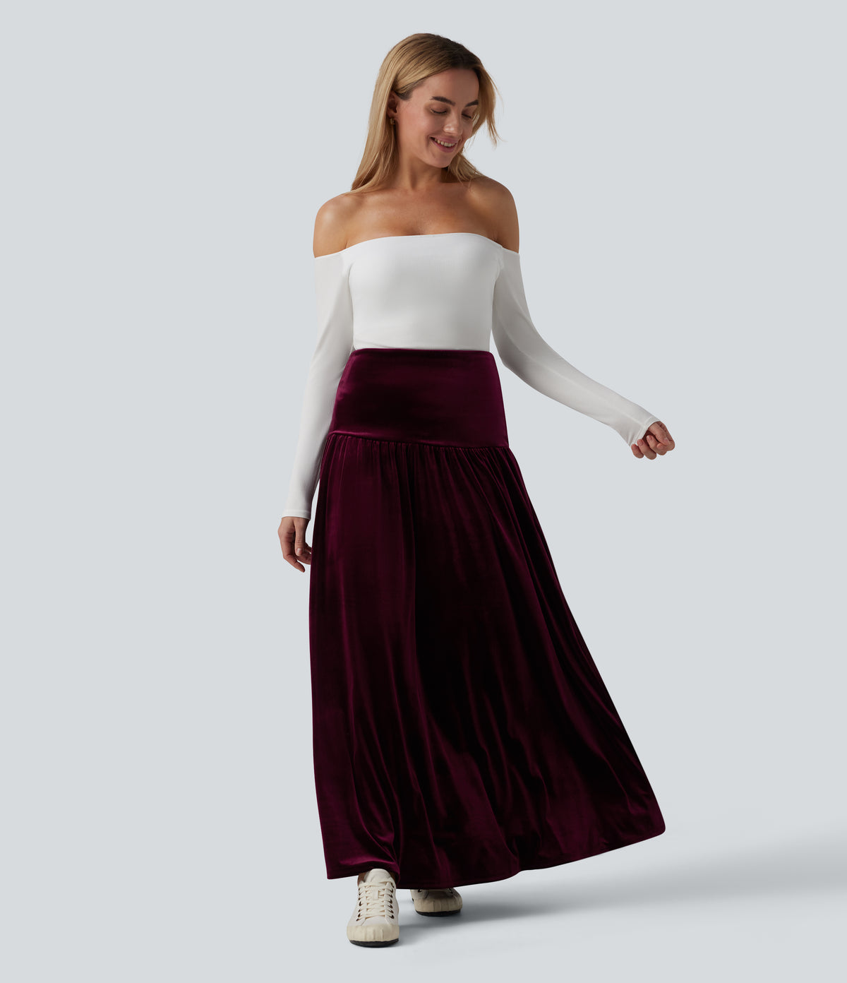 High Waisted Maxi Velvet Casual A-line Skirt — Dusky purple — view 7