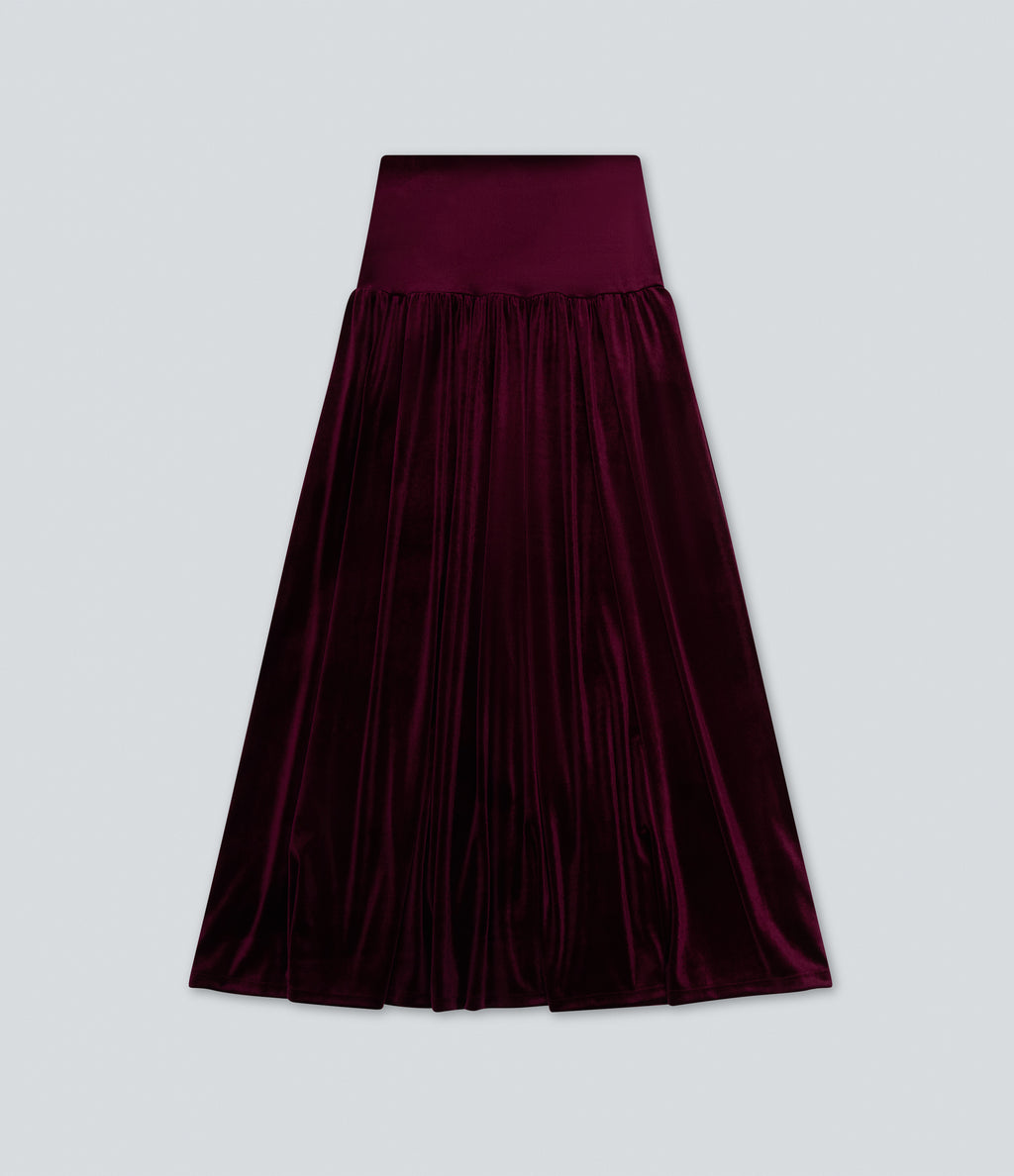 High Waisted Maxi Velvet Casual A-line Skirt — Dusky purple — view 8