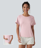 Round Neck Short Sleeve Casual T-Shirt with Pocket — Pale Lilac — view 1