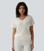 V Neck Short Sleeve Wool-Blend Casual Jumper — Snowfall — view 4
