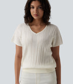 V Neck Short Sleeve Wool-Blend Casual Jumper — Snowfall — view 1