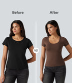 Cotton Jersey Scoop Neck Short Sleeve Casual T-Shirt — Pinecone — view 2