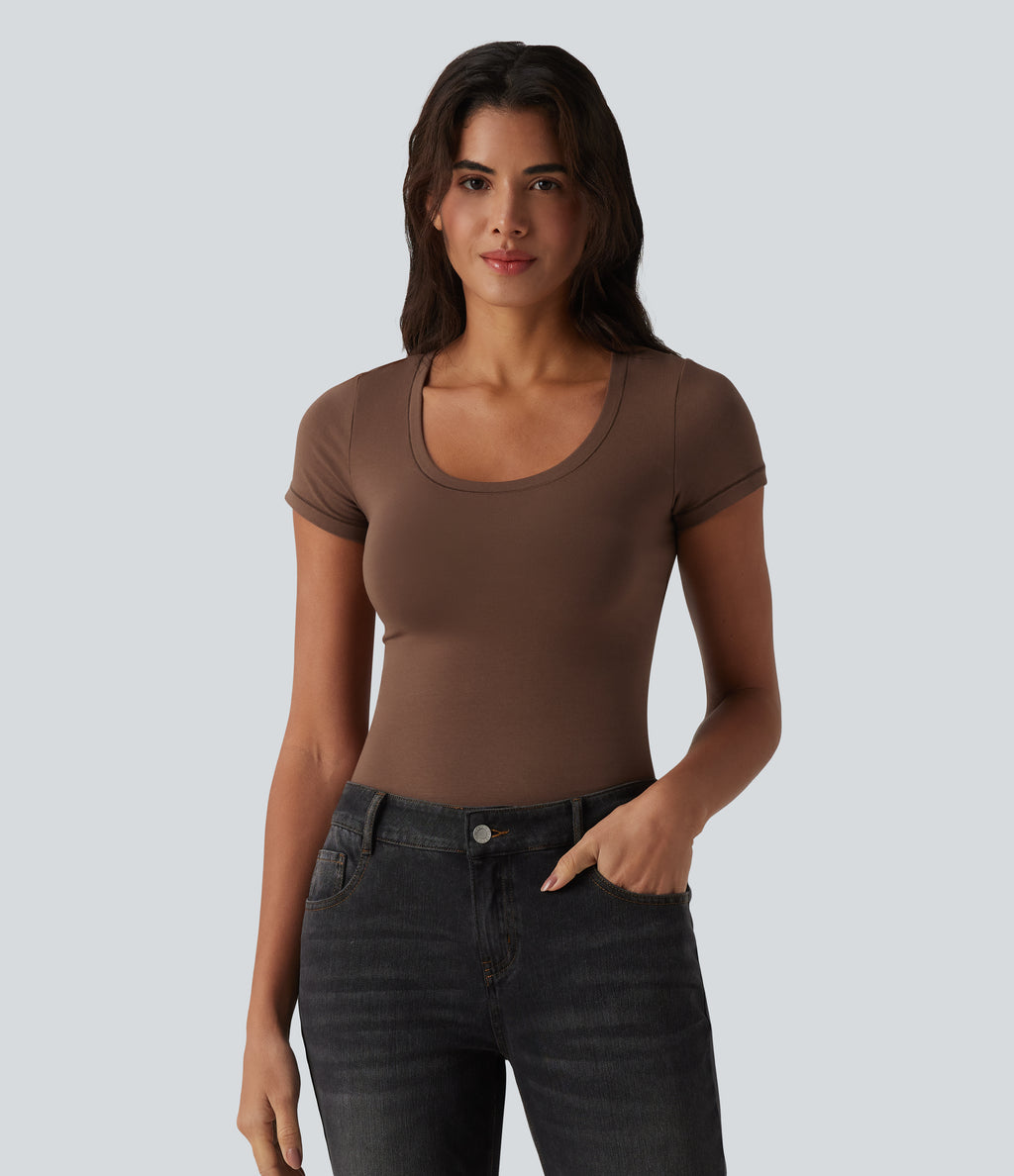 Cotton Jersey Scoop Neck Short Sleeve Casual T-Shirt — Pinecone — view 4