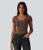 Cotton Jersey Scoop Neck Short Sleeve Casual T-Shirt — Pinecone — view 4