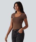Cotton Jersey Scoop Neck Short Sleeve Casual T-Shirt — Pinecone — view 5