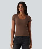 Cotton Jersey Scoop Neck Short Sleeve Casual T-Shirt — Pinecone — view 6