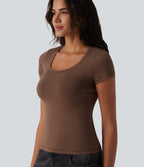 Cotton Jersey Scoop Neck Short Sleeve Casual T-Shirt — Pinecone — view 7