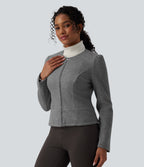 Round Neck Long Sleeve Zipper Fleece Work Jacket — Charcoal Grey — view 3