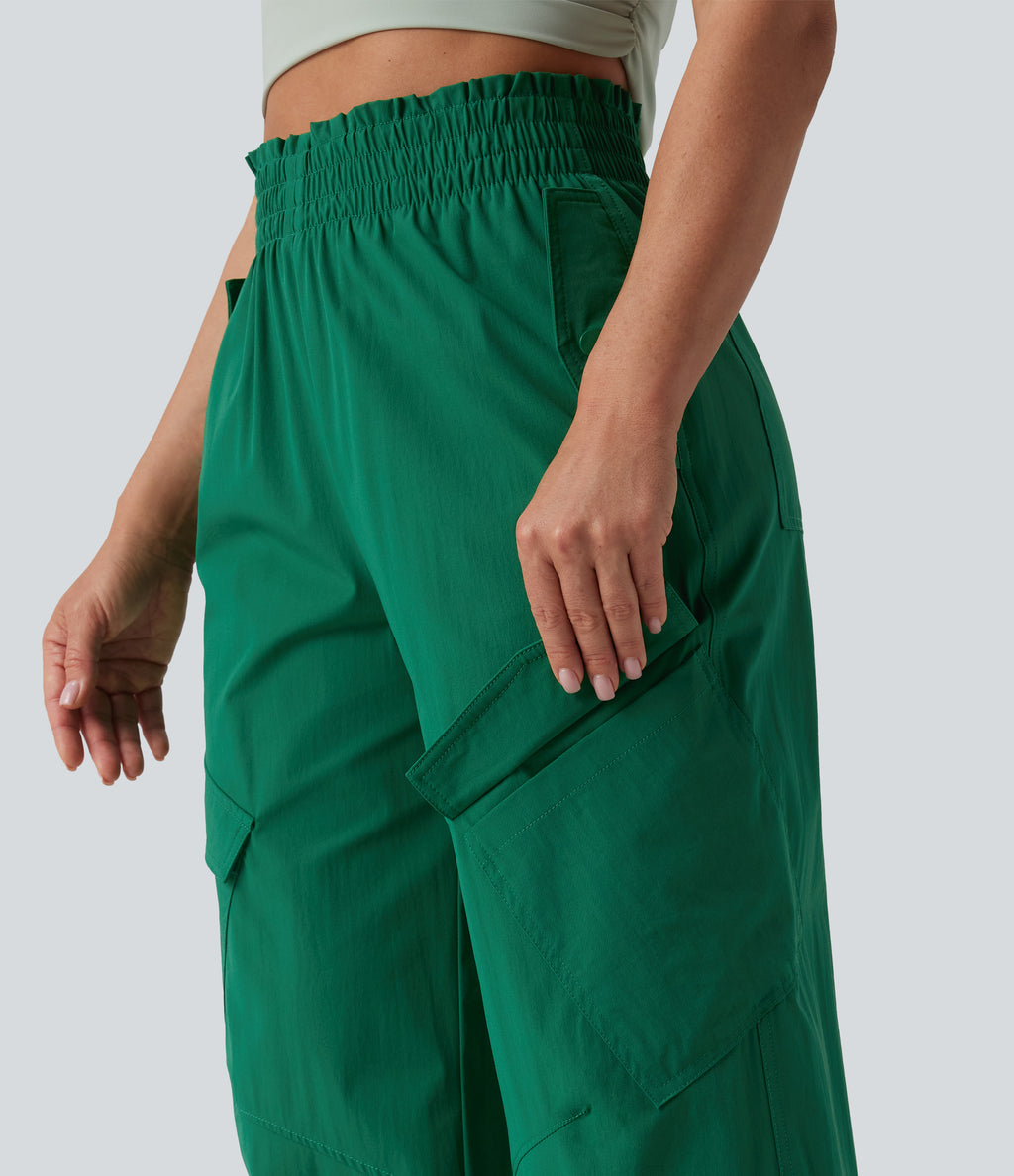Lettuce Trim High Waisted Workout Cargo Trousers with Pockets — Lush Meadow — view 5