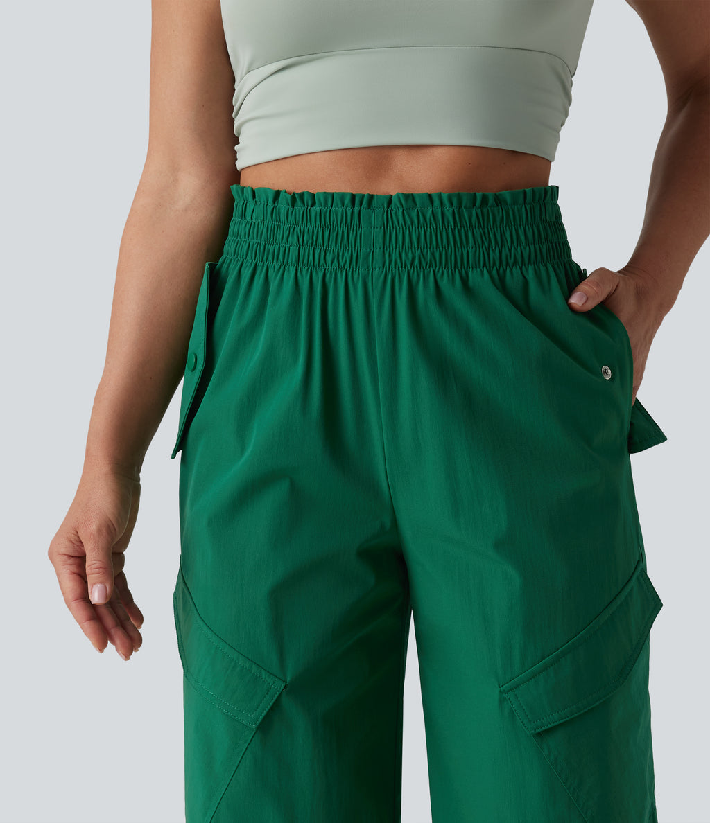 Lettuce Trim High Waisted Workout Cargo Trousers with Pockets — Lush Meadow — view 4