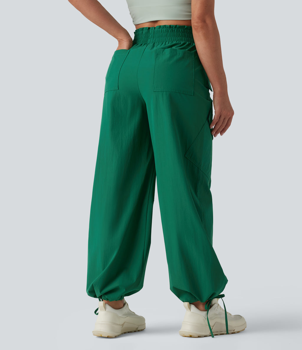 Lettuce Trim High Waisted Workout Cargo Trousers with Pockets — Lush Meadow — view 2