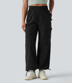 Lettuce Trim High Waisted Workout Cargo Trousers with Pockets — Black — view 9