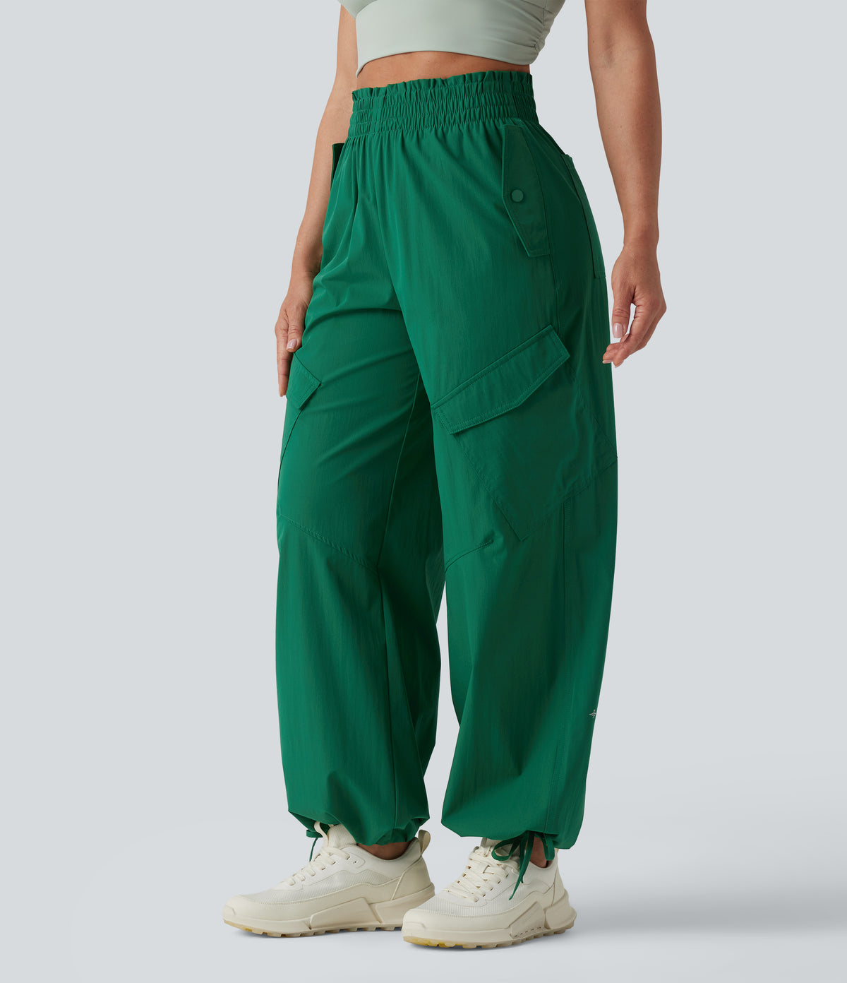 Lettuce Trim High Waisted Workout Cargo Trousers with Pockets — Lush Meadow — view 3