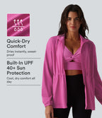 Long Sleeve Inner Drawstring Stripes Quick Dry Workout Jacket-UPF40+ — Rosewood Ribbed — view 1