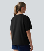 Round Neck Short Sleeve Oversize Casual Cotton T-Shirt with Pocket — Black — view 2