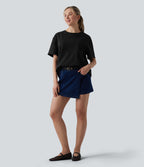 Round Neck Short Sleeve Oversize Casual Cotton T-Shirt with Pocket — Black — view 6