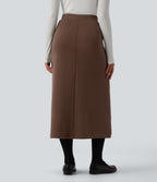SpacerTek High Waisted Midi Work Skirt with Pockets — Cocoa Brown — view 2