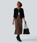 SpacerTek High Waisted Midi Work Skirt with Pockets — Cocoa Brown — view 5