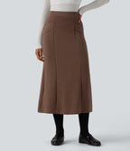 SpacerTek High Waisted Midi Work Skirt with Pockets — Cocoa Brown — view 1