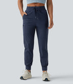 Mid Rise Drawstring Running Joggers with Pockets — Dark Night Blue — view 1
