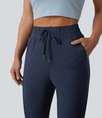 Mid Rise Drawstring Running Joggers with Pockets — Dark Night Blue — view 4