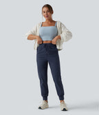 Mid Rise Drawstring Running Joggers with Pockets — Dark Night Blue — view 8