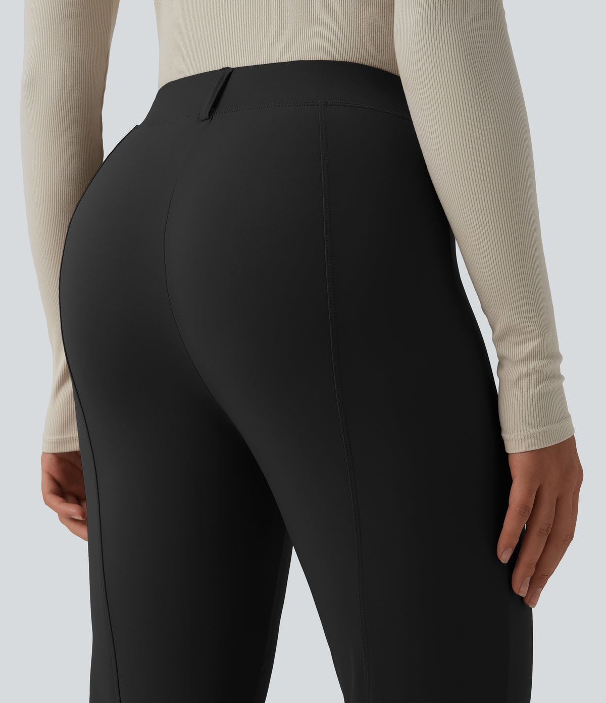 High Waisted Flare Work Trousers — Black — view 4