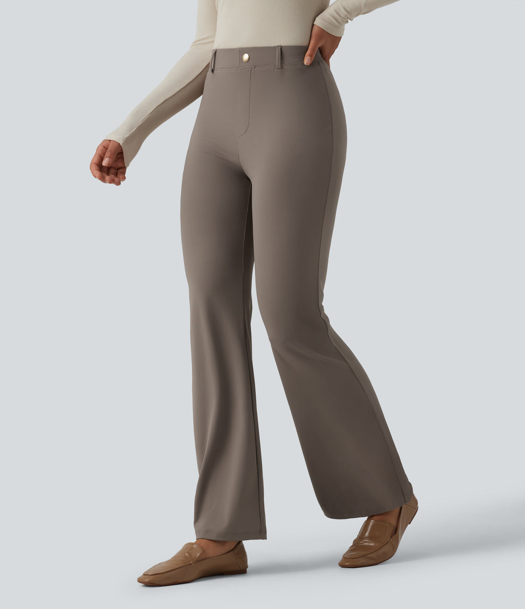 High Waisted Flare Work Trousers — Hay Brown — view 9