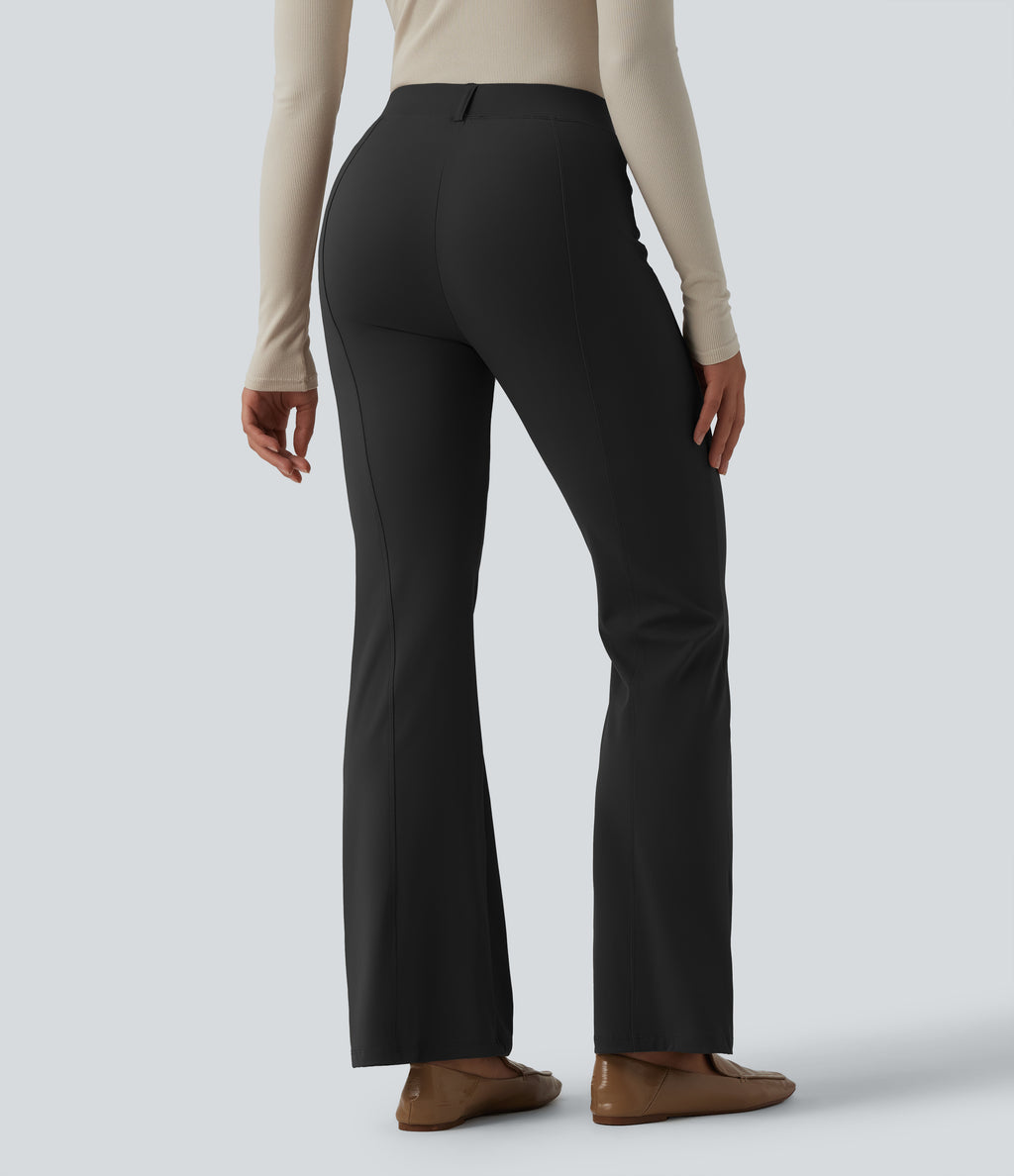High Waisted Flare Work Trousers — Black — view 2
