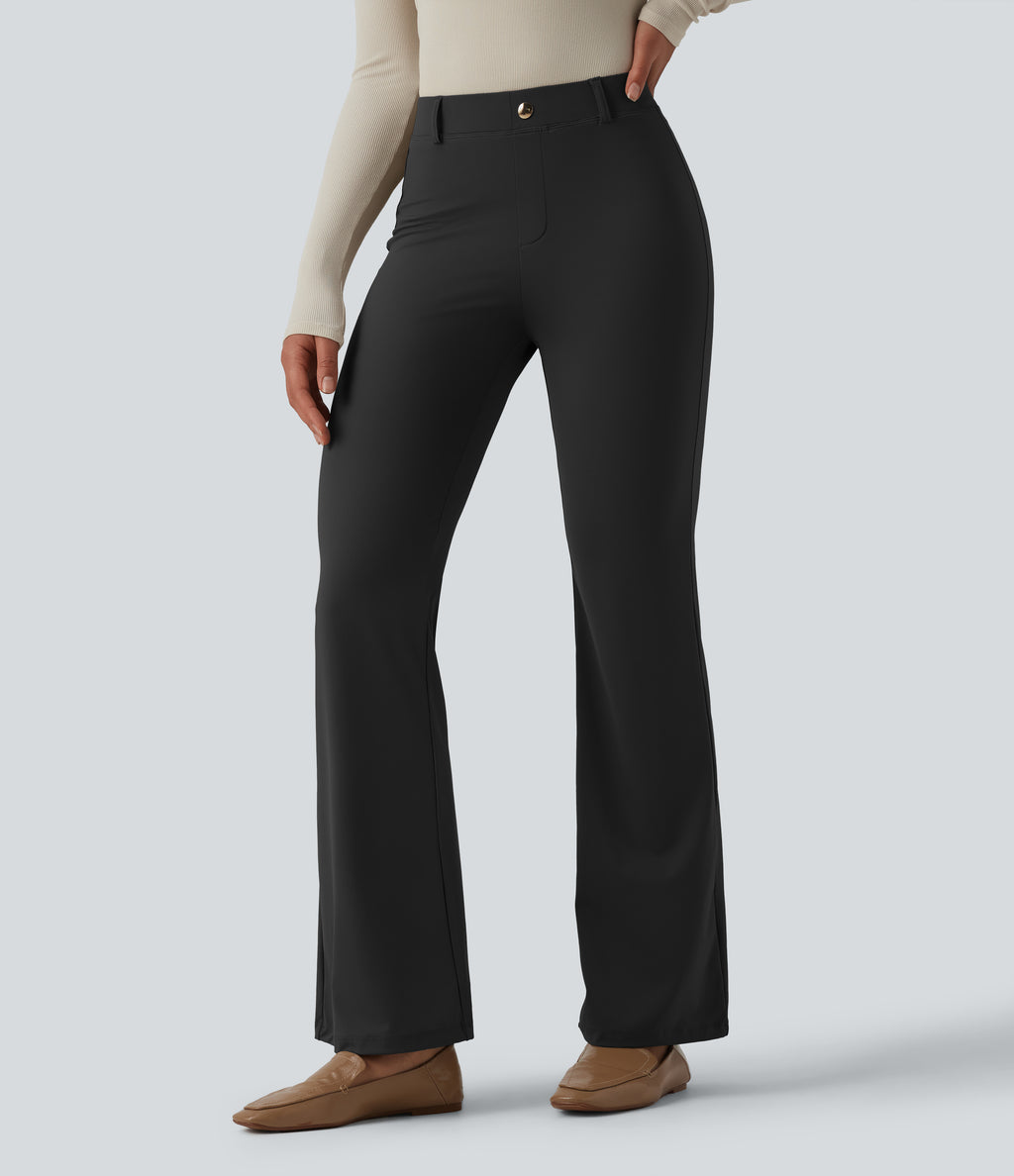 High Waisted Flare Work Trousers — Black — view 3