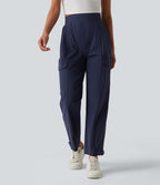 High Waisted Adjustable Hem Quick Dry InstantCool Casual Cargo Trousers with Pockets-UPF40+ — Peacoat — view 4