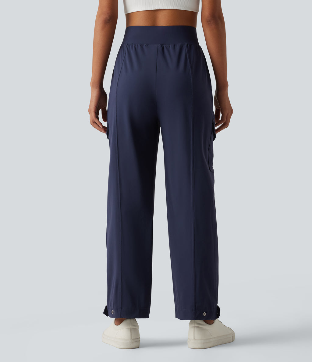 High Waisted Adjustable Hem Quick Dry InstantCool Casual Cargo Trousers with Pockets-UPF40+ — Peacoat — view 2