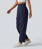 High Waisted Adjustable Hem Quick Dry InstantCool Casual Cargo Trousers with Pockets-UPF40+ — Peacoat — view 3
