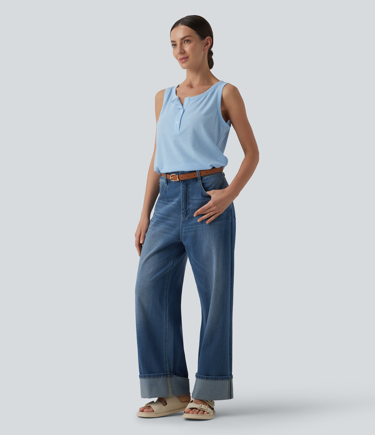 Henley Neck Casual Tank Top — Nantucket Breeze — view 6