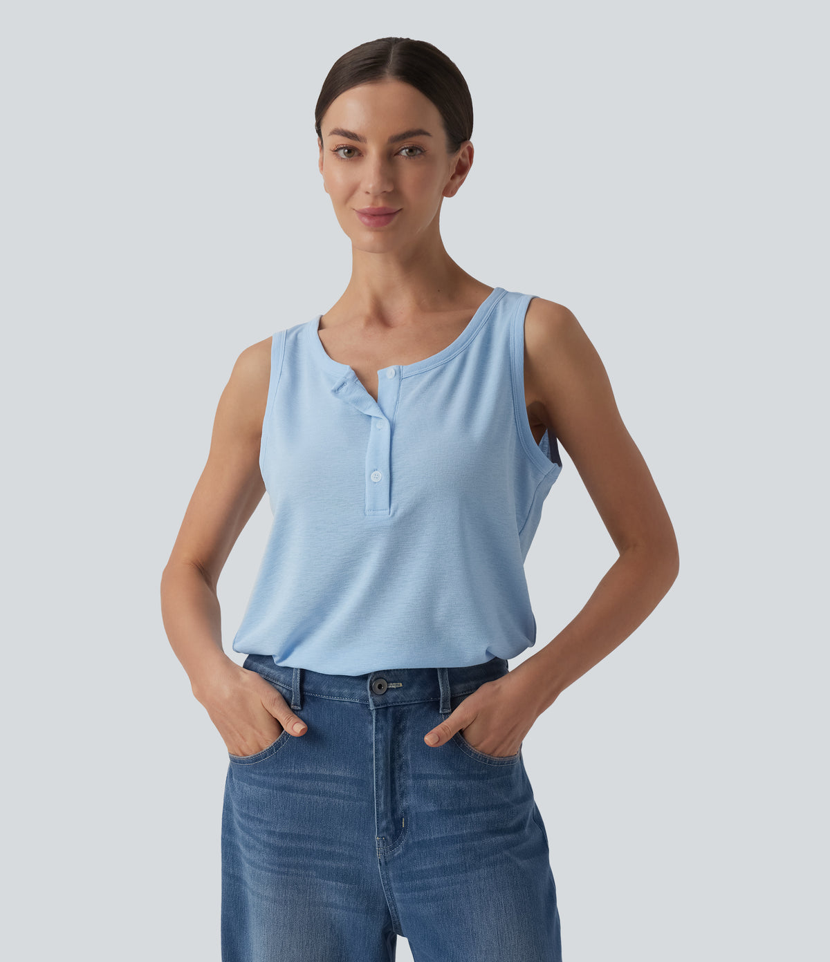 Henley Neck Casual Tank Top — Nantucket Breeze — view 1