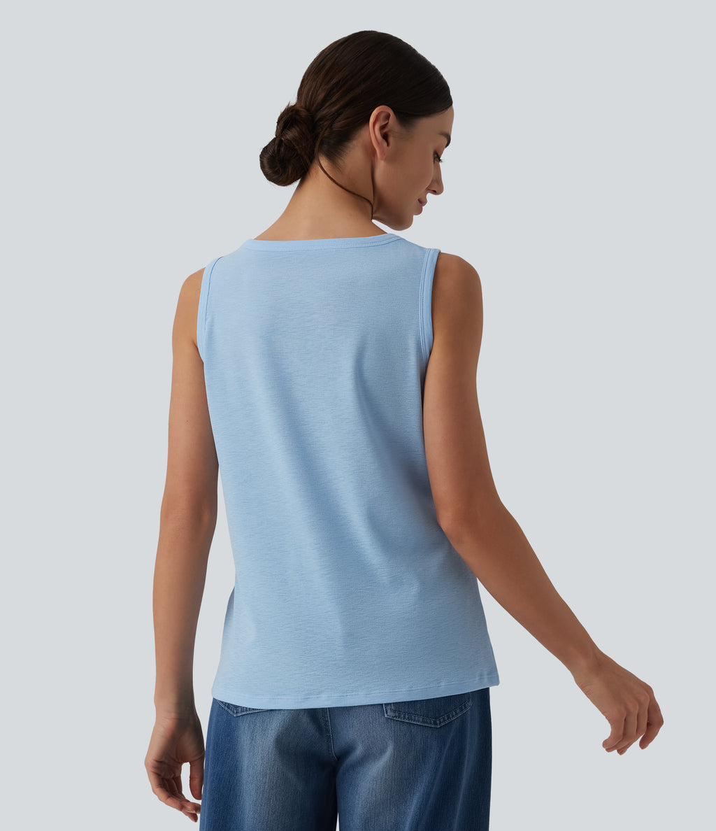 Henley Neck Casual Tank Top — Nantucket Breeze — view 2