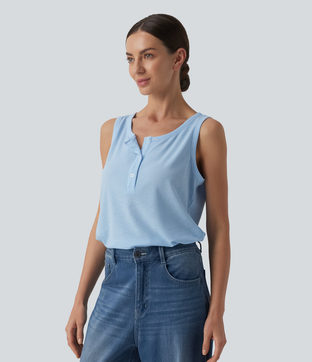 Henley Neck Casual Tank Top — Nantucket Breeze — view 3