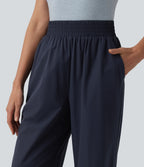 High Waisted Wide Leg Casual Trousers with Pockets — Ombre Blue — view 4