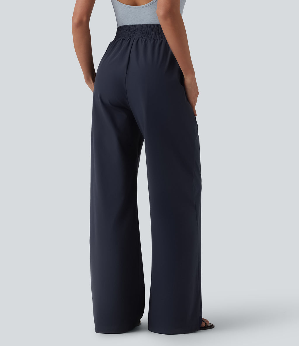 High Waisted Wide Leg Casual Trousers with Pockets — Ombre Blue — view 2