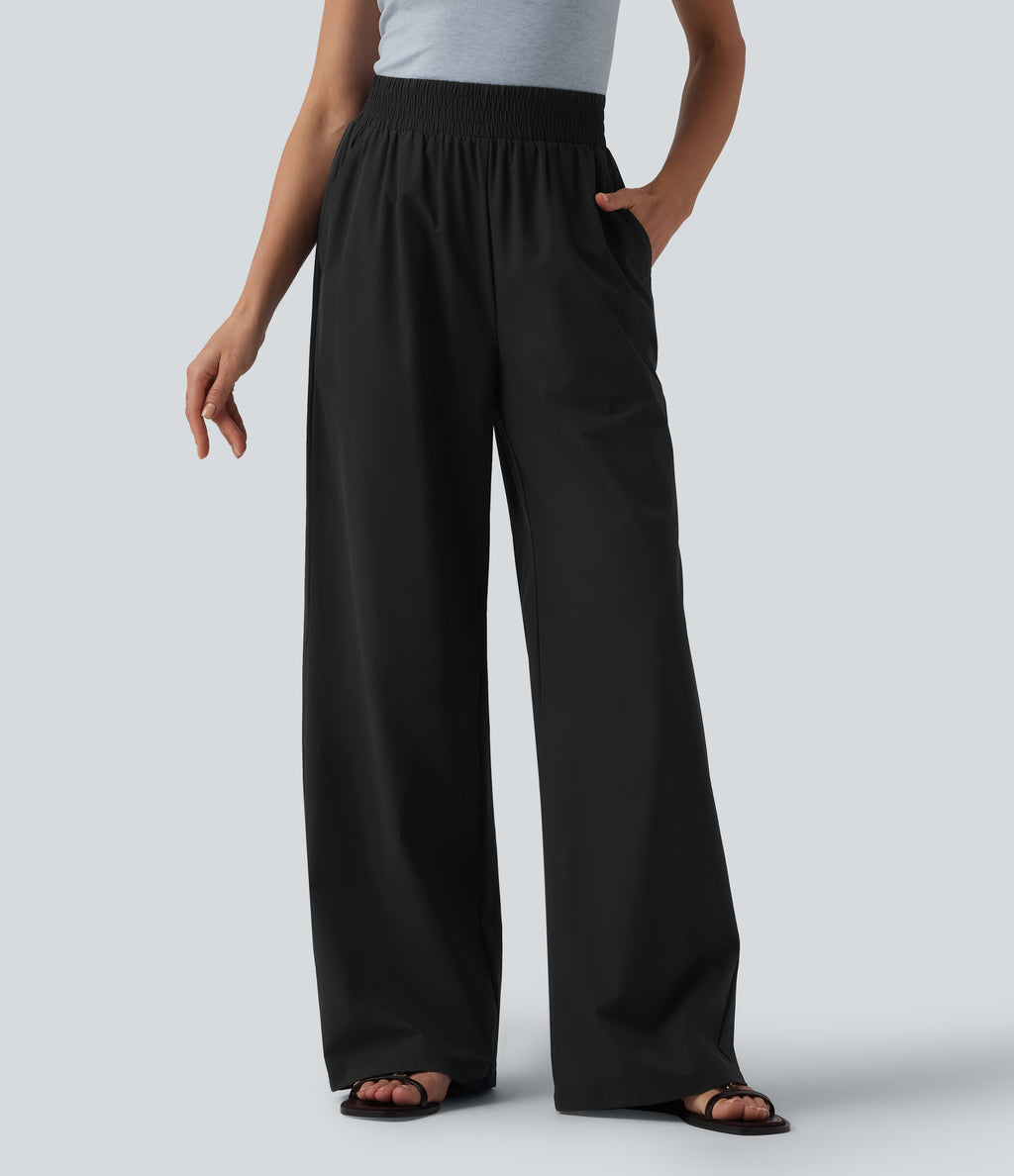 High Waisted Wide Leg Casual Trousers with Pockets — Black — view 6