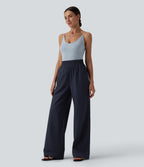 High Waisted Wide Leg Casual Trousers with Pockets — Ombre Blue — view 5