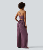 Cowl Neck Lace Up Slip Jumpsuit with Pockets-Edition — Tulipwood — view 2