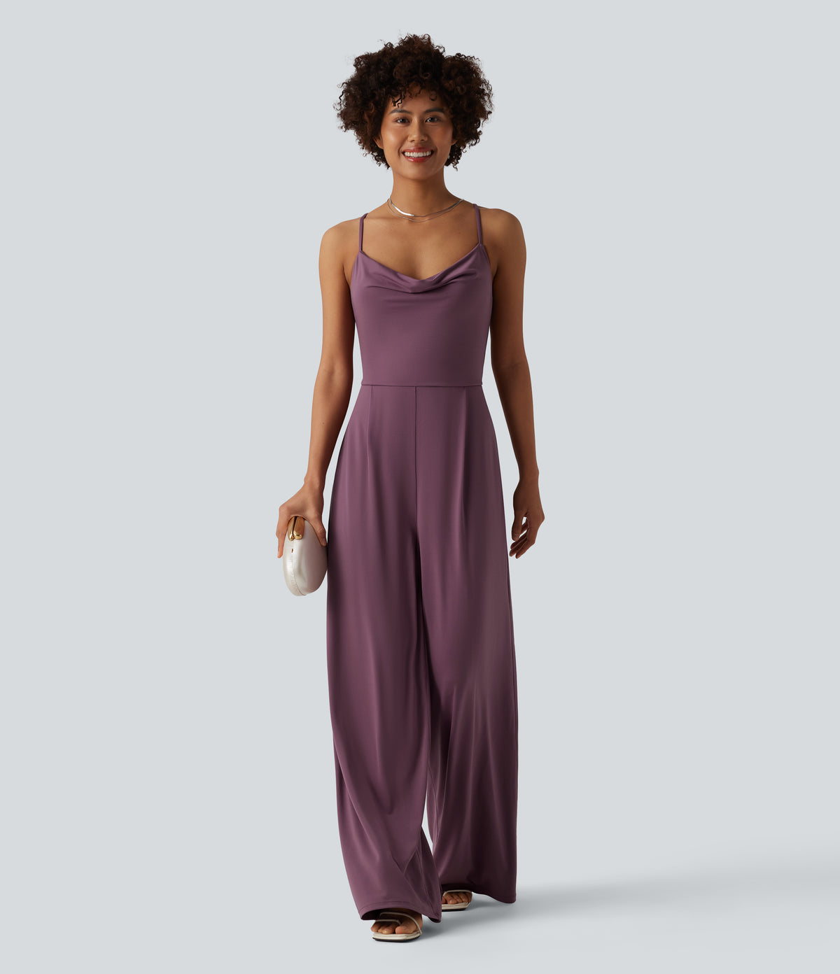 Cowl Neck Lace Up Slip Jumpsuit with Pockets-Edition — Tulipwood — view 7