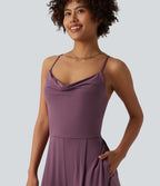 Cowl Neck Lace Up Slip Jumpsuit with Pockets-Edition — Tulipwood — view 4