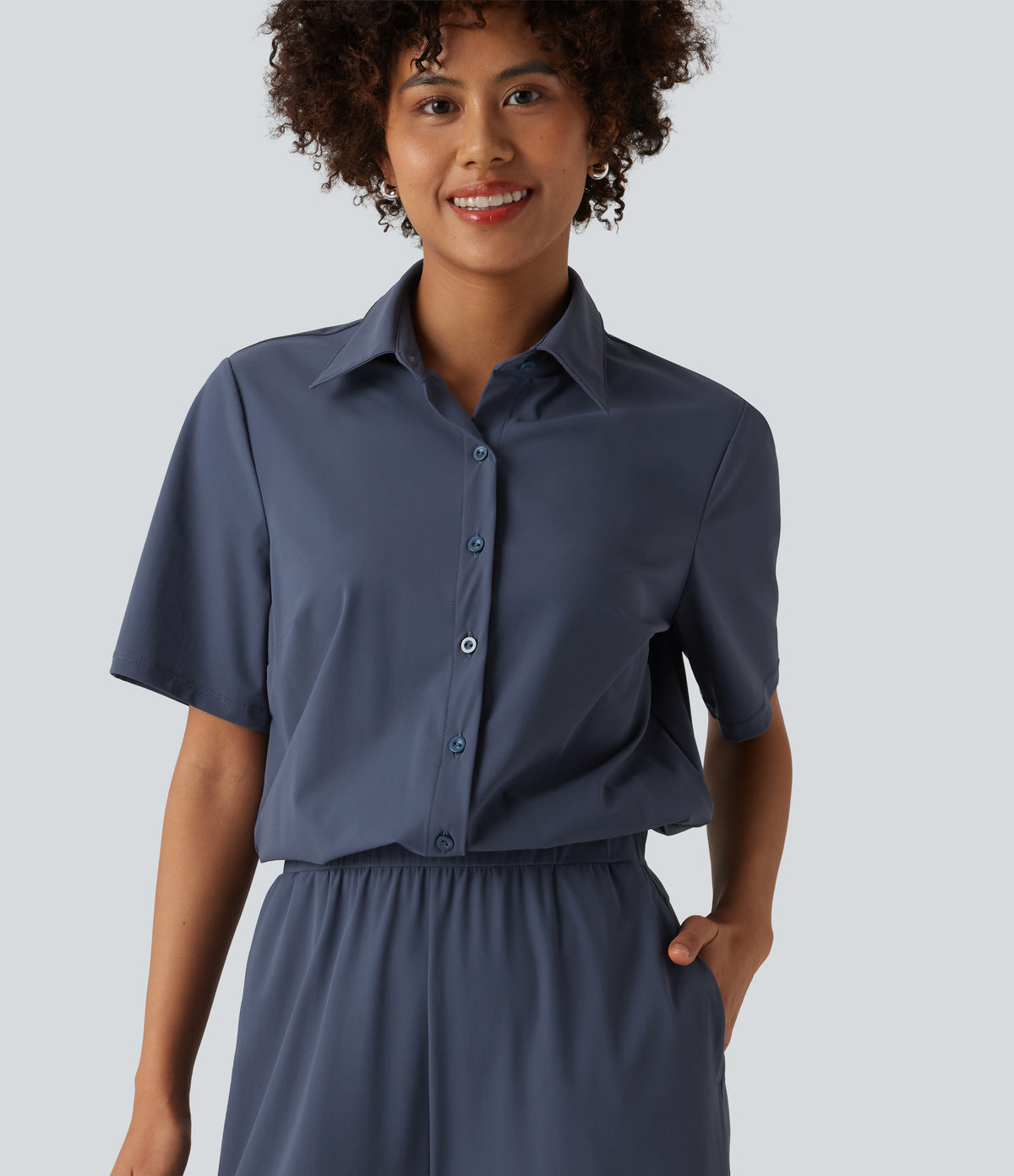 Short Sleeve Work Jumpsuit with Pockets-Easy Pezzy Edition — Nightshadow Blue — view 4
