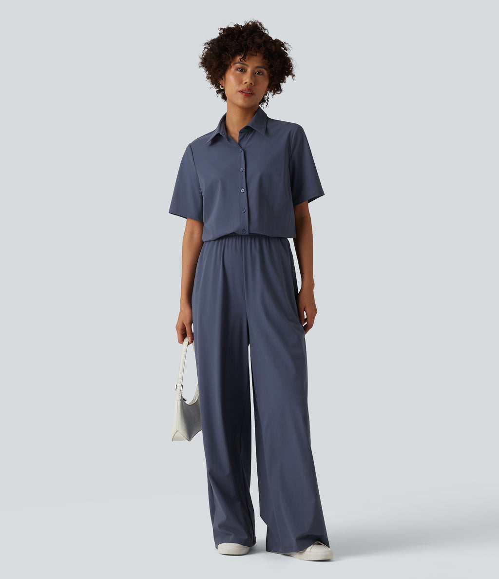 Short Sleeve Work Jumpsuit with Pockets-Easy Pezzy Edition — Nightshadow Blue — view 6