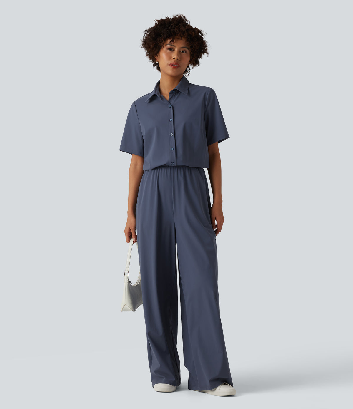 Short Sleeve Work Jumpsuit with Pockets-Easy Pezzy Edition — Nightshadow Blue — view 6