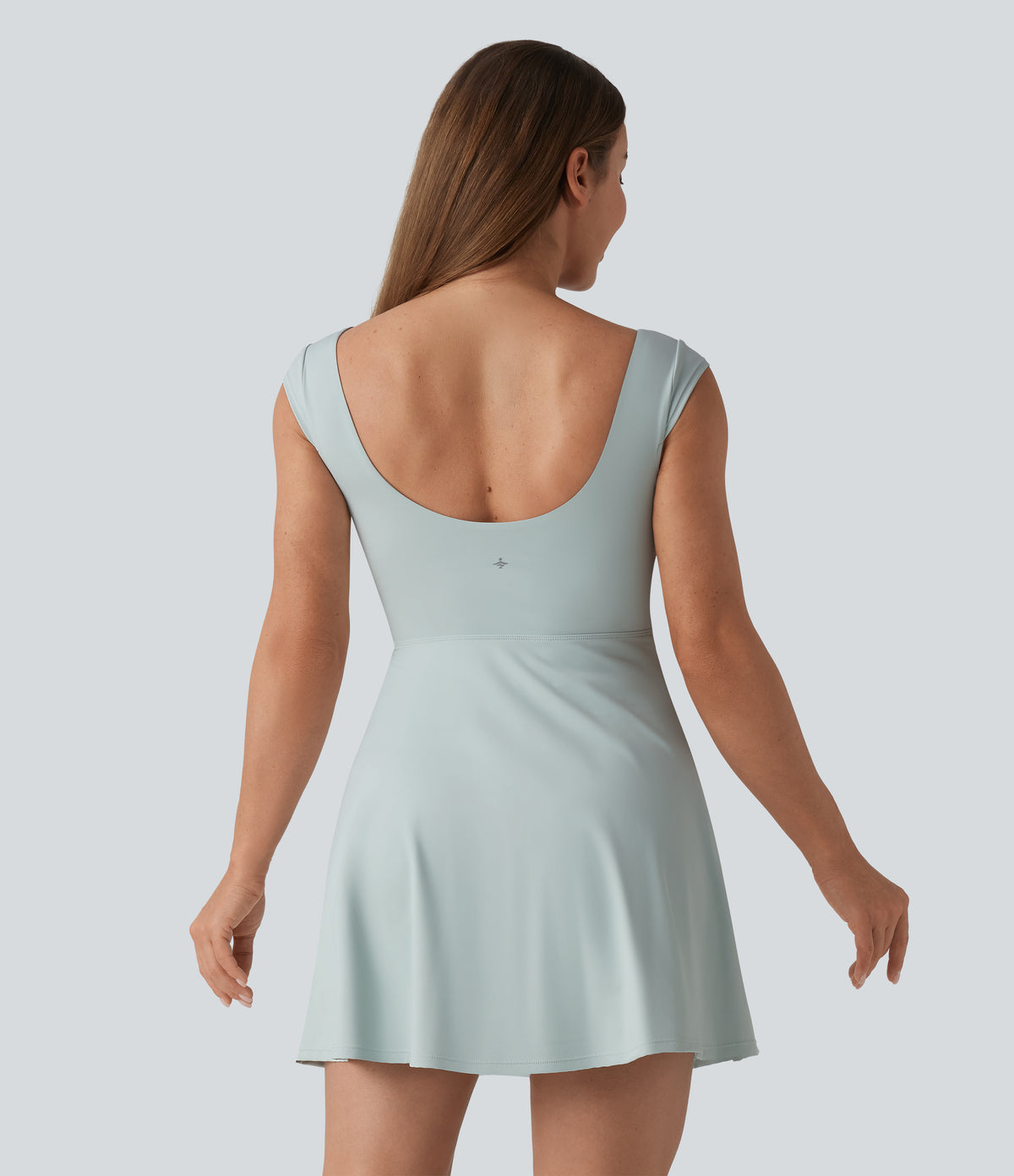 Airy Boat Neck Backless Mini 2-in-1 InstantCool Dance Active Dress with Pockets — Fairest Jade — view 3