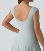 Airy Boat Neck Backless Mini 2-in-1 InstantCool Dance Active Dress with Pockets — Fairest Jade — view 7
